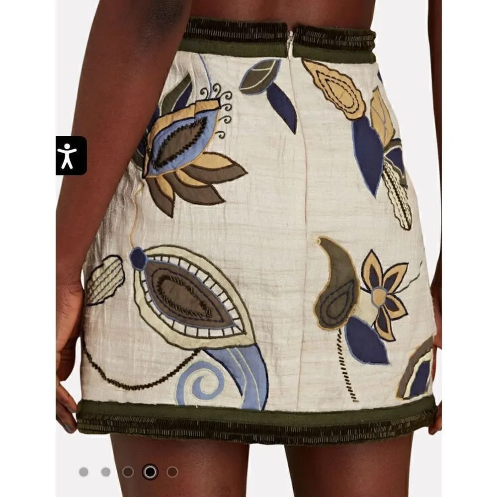 VERONICA BEARD Inga Embroidered Raw Silk Mini Skirt NWT Size 12